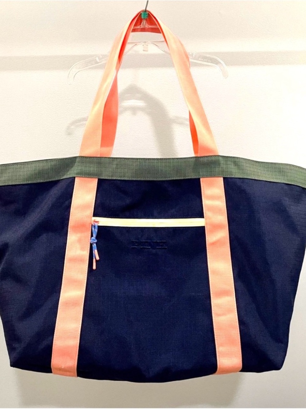 PINK Victoria's Secret Navy Tote with Peach Straps and Olive Trim